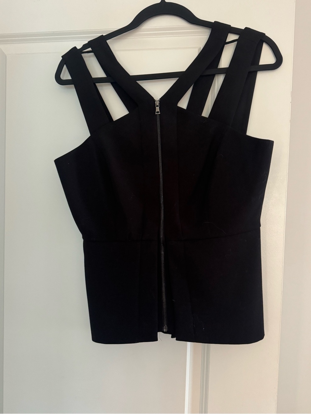 BCBGMaxAzria Black Strappy Zip-Front Tank
